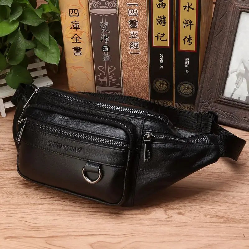 Men's Genuine Leather Belt Bag - Large Capacity Travel Pouch | ventumra