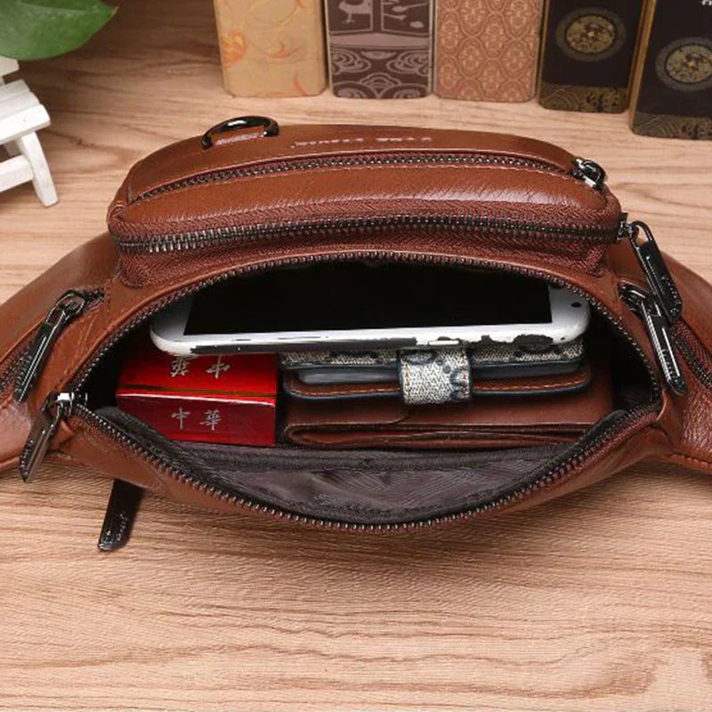 Men's Genuine Leather Belt Bag - Large Capacity Travel Pouch | ventumra