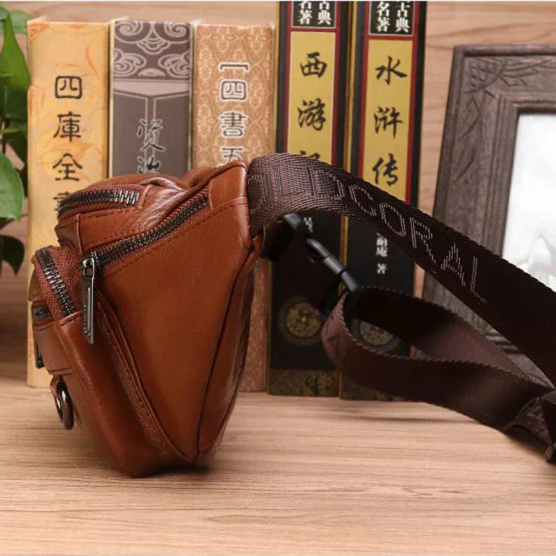 Men's Genuine Leather Belt Bag - Large Capacity Travel Pouch | ventumra