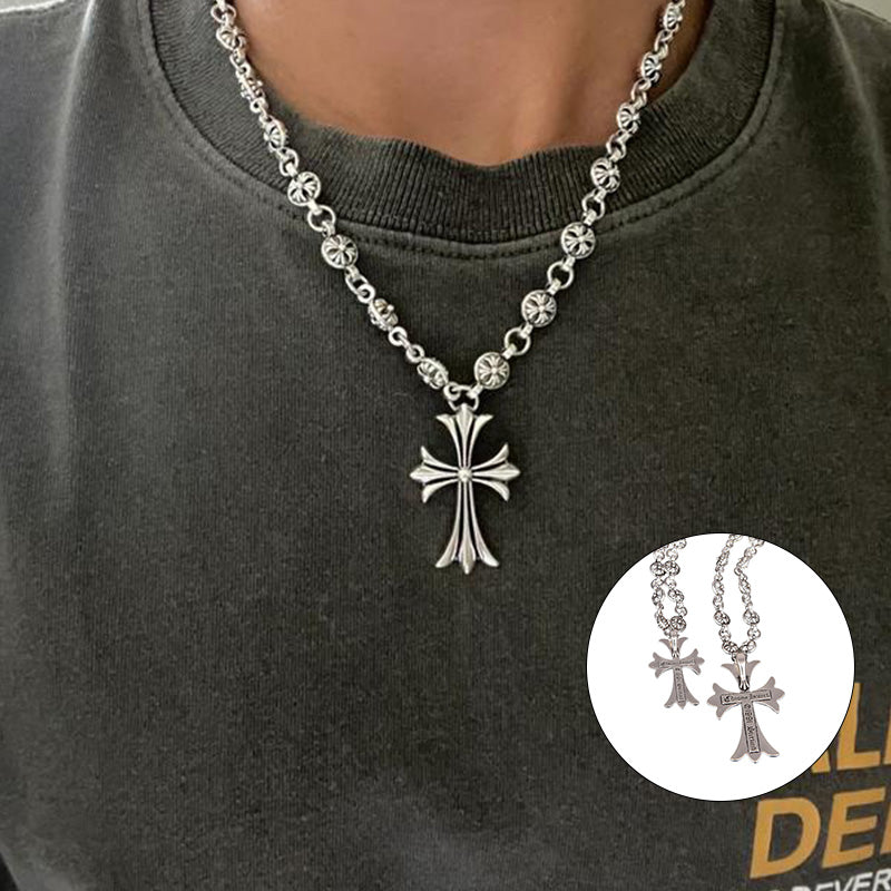 Ornate Silver-Tone Cross Pendant Necklace | ventumra