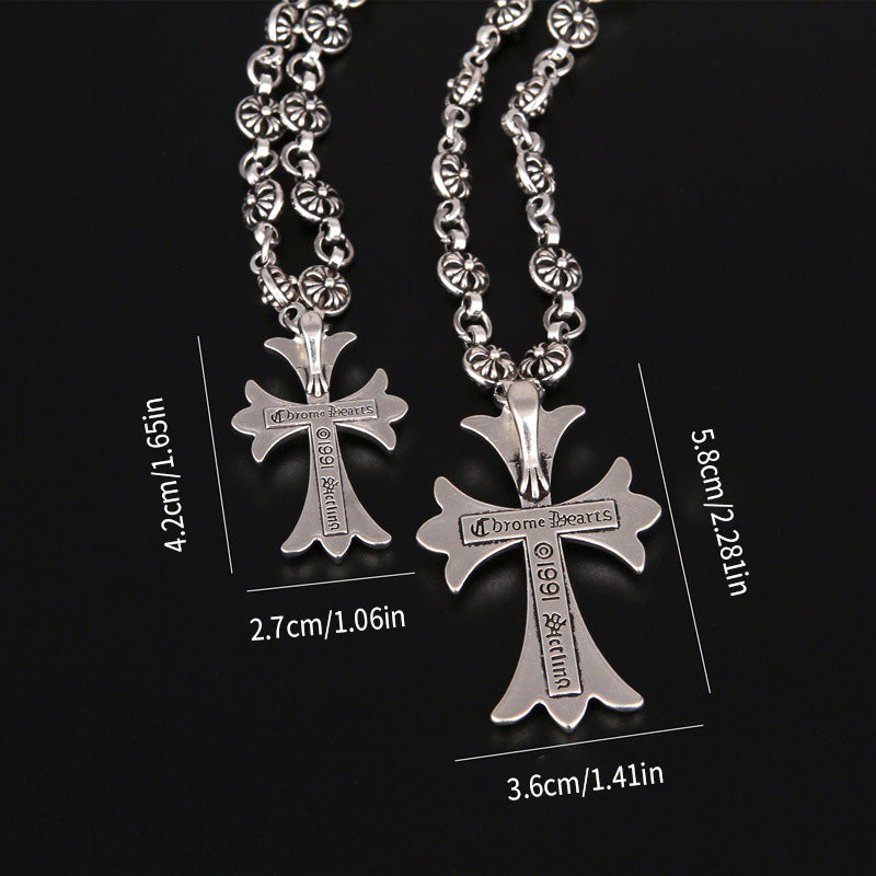 Ornate Silver-Tone Cross Pendant Necklace | ventumra