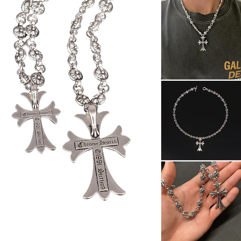 Ornate Silver-Tone Cross Pendant Necklace | ventumra
