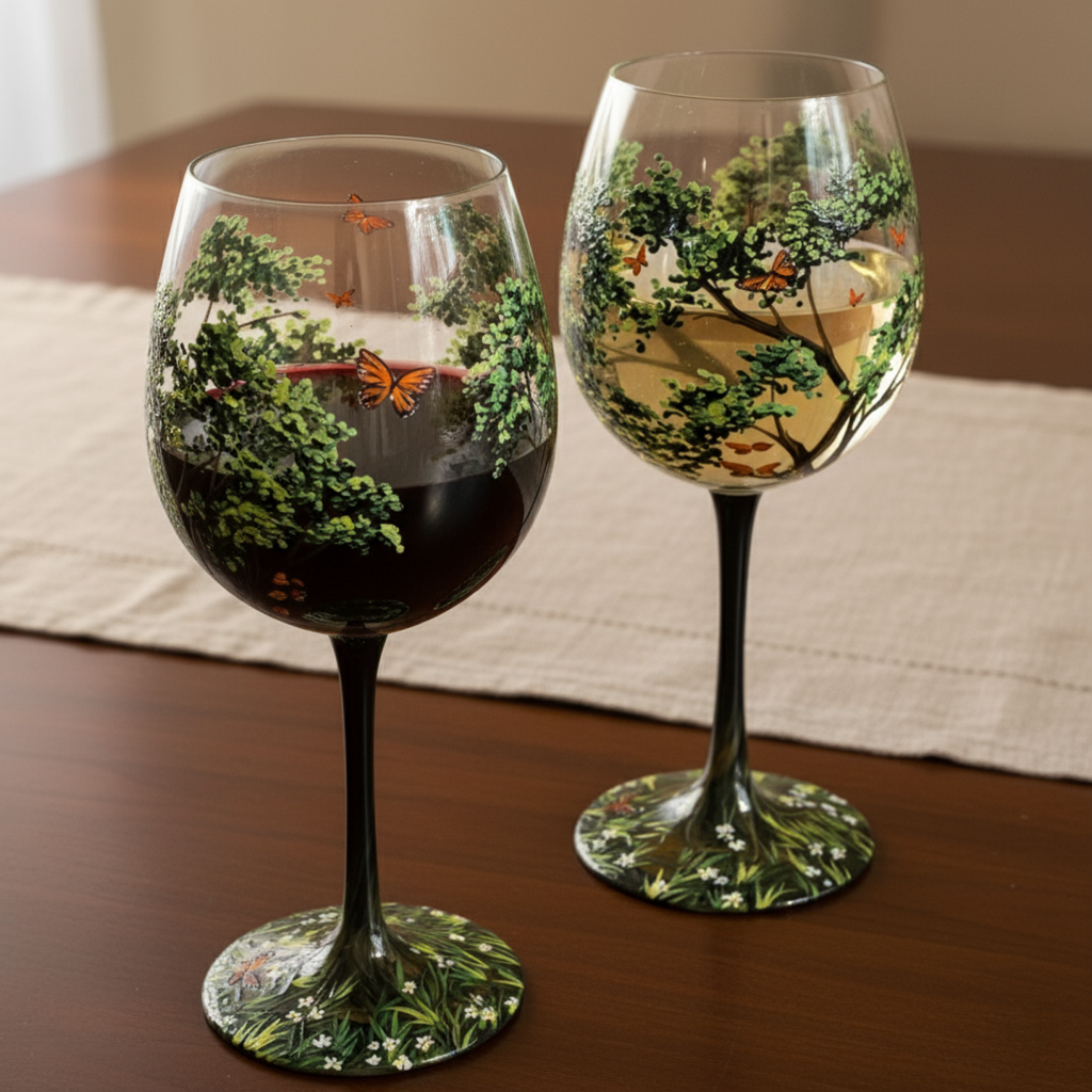 Hand Painted Four Seasons Tree Wine Glasses Unique Art | ventumra