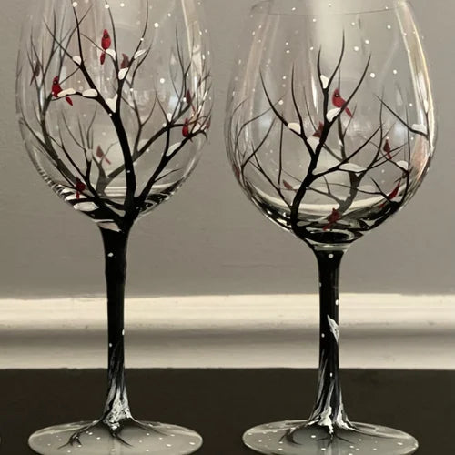 Hand Painted Four Seasons Tree Wine Glasses Unique Art | ventumra