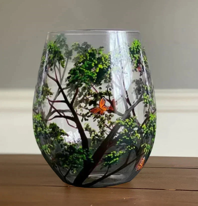 Hand Painted Four Seasons Tree Wine Glasses Unique Art | ventumra