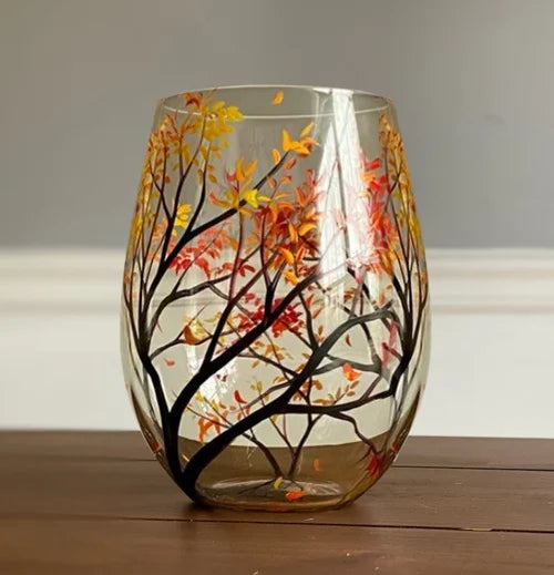 Hand Painted Four Seasons Tree Wine Glasses Unique Art | ventumra