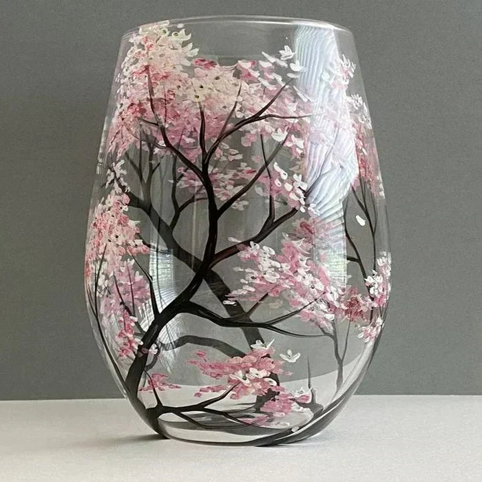Hand Painted Four Seasons Tree Wine Glasses Unique Art | ventumra
