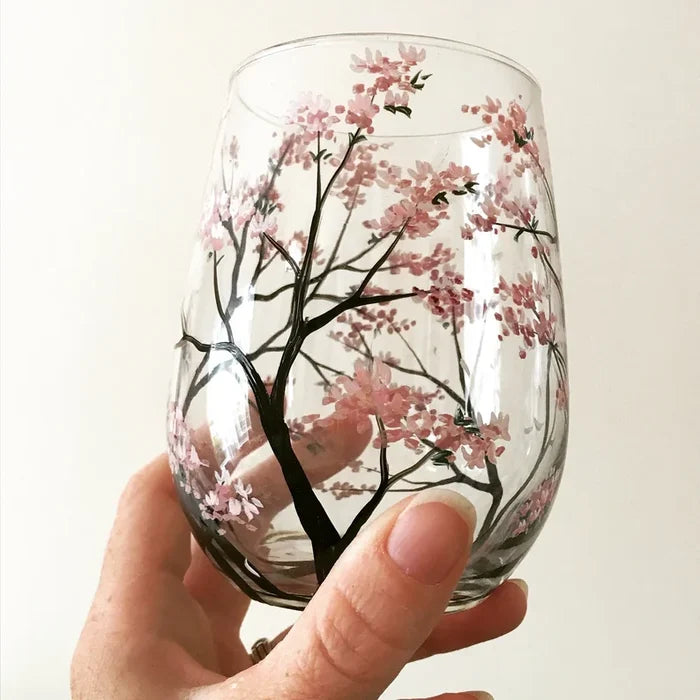 Hand Painted Four Seasons Tree Wine Glasses Unique Art | ventumra