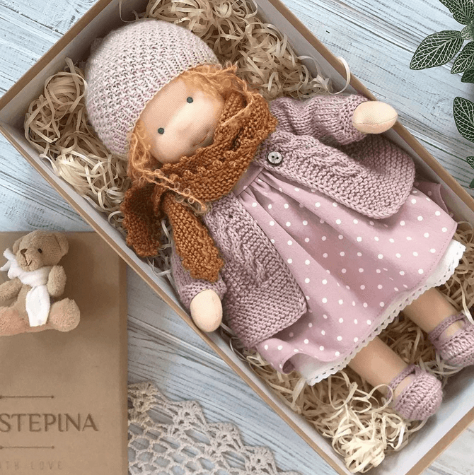 Handmade Waldorf Doll "Poppi" 35cm Organic Cotton & Hypoallergenic Textiles Educational Toy Sensory Stimulation | ventumra