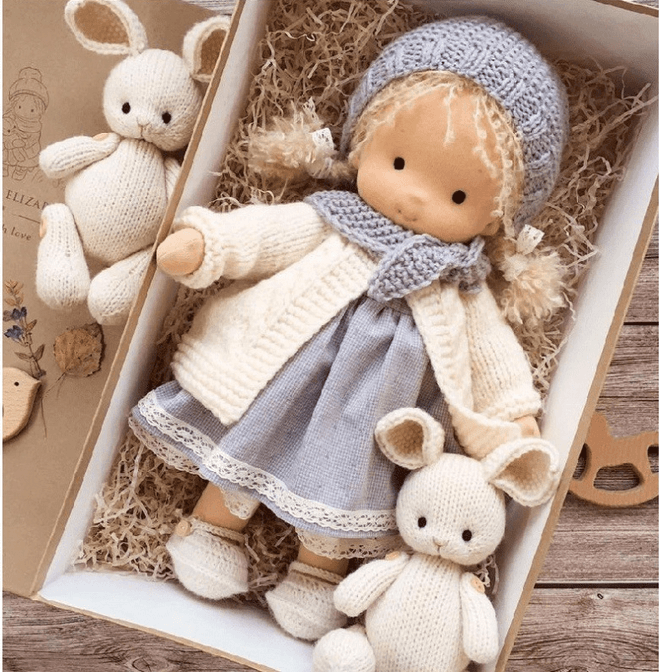 Handmade Waldorf Doll "Poppi" 35cm Organic Cotton & Hypoallergenic Textiles Educational Toy Sensory Stimulation | ventumra