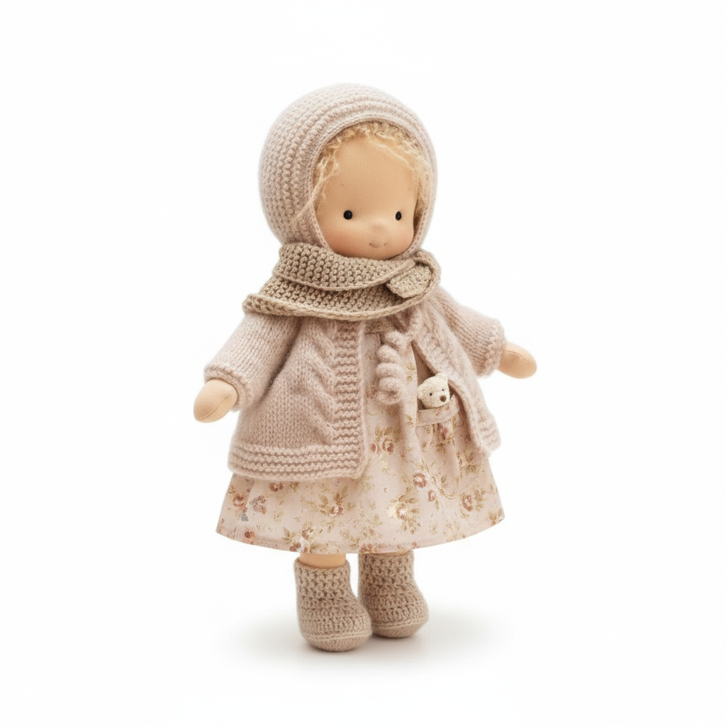 Handmade Waldorf Doll "Poppi" 35cm Organic Cotton & Hypoallergenic Textiles Educational Toy Sensory Stimulation | ventumra