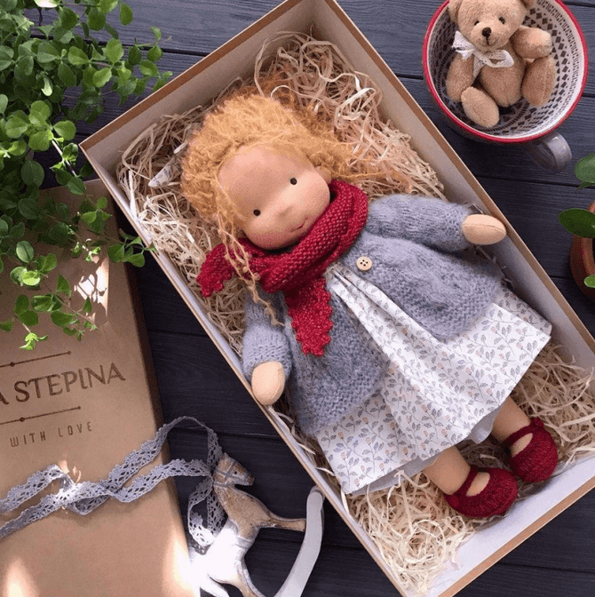 Handmade Waldorf Doll "Poppi" 35cm Organic Cotton & Hypoallergenic Textiles Educational Toy Sensory Stimulation | ventumra