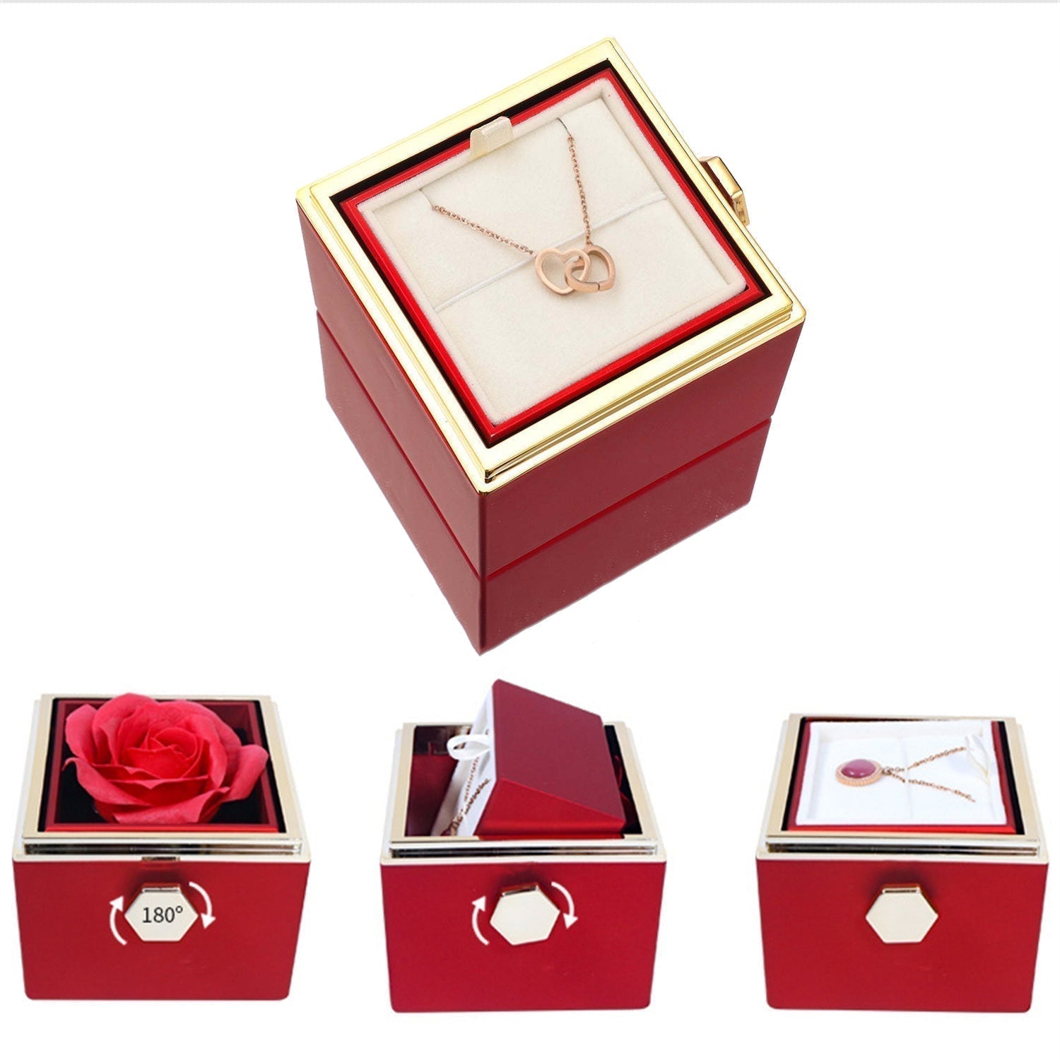 Heart Necklace with Rotating Rose Gift Box | ventumra