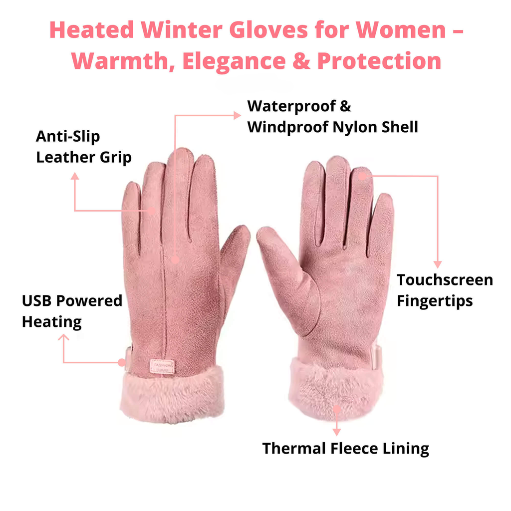 USB Rechargeable Heated Gloves for Women - Waterproof Thermal Warm | ventumra