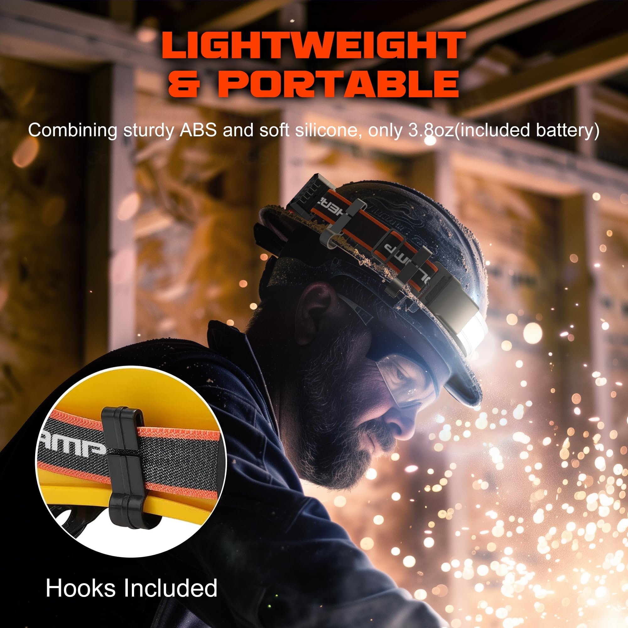 Hopedone Rechargeable Headlamp 1000 Lumens, 230° Wide Angle, Waterproof, 2-Pack, Orange | ventumra