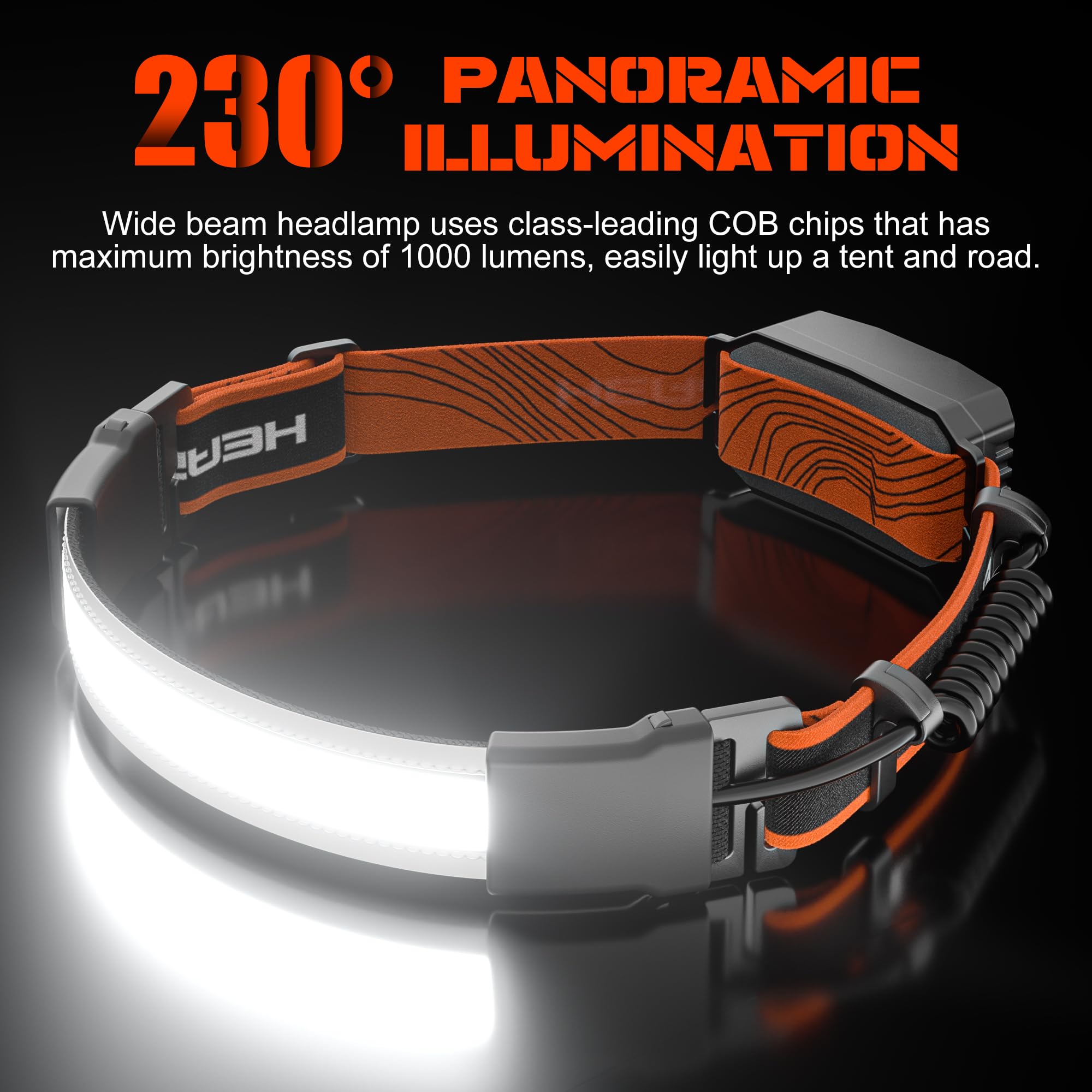 Hopedone Rechargeable Headlamp 1000 Lumens, 230° Wide Angle, Waterproof, 2-Pack, Orange | ventumra