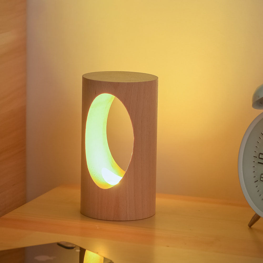 Modern Wood Column LED Table Lamp, USB Powered | ventumra