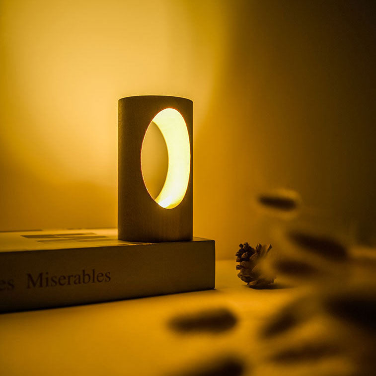 Modern Wood Column LED Table Lamp, USB Powered | ventumra