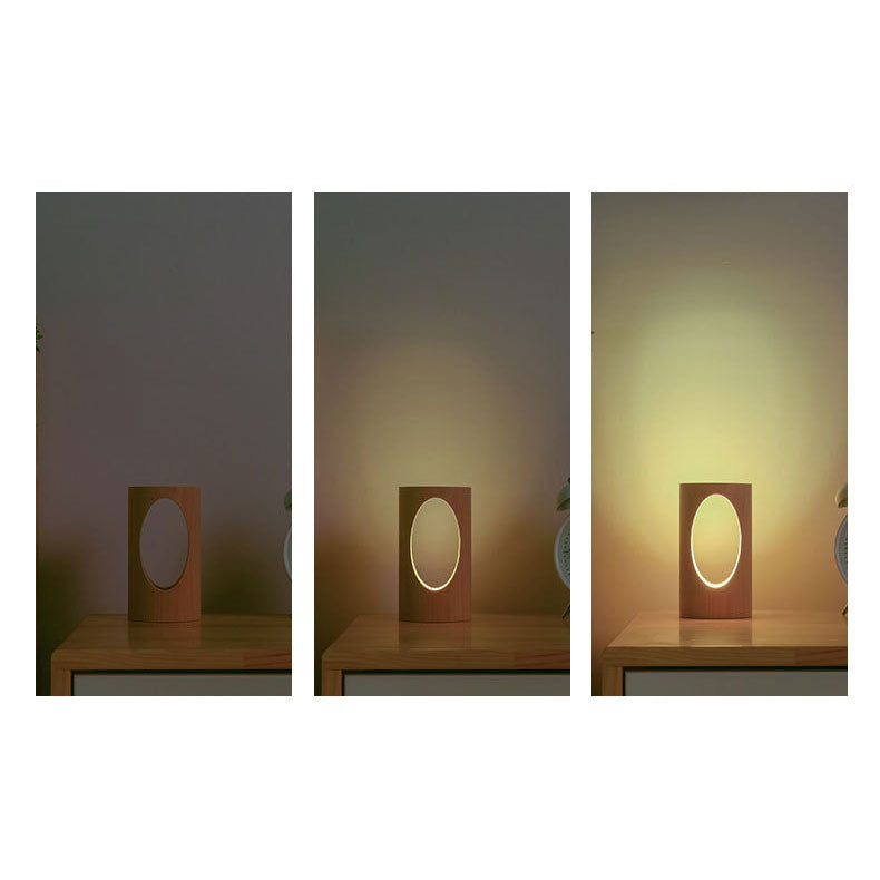 Modern Wood Column LED Table Lamp, USB Powered | ventumra