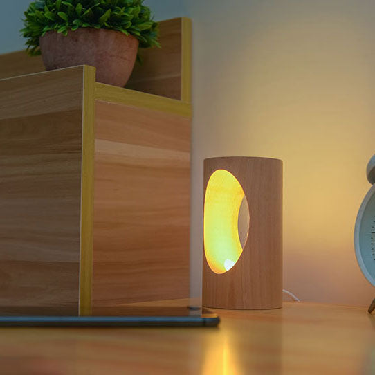 Modern Wood Column LED Table Lamp, USB Powered | ventumra