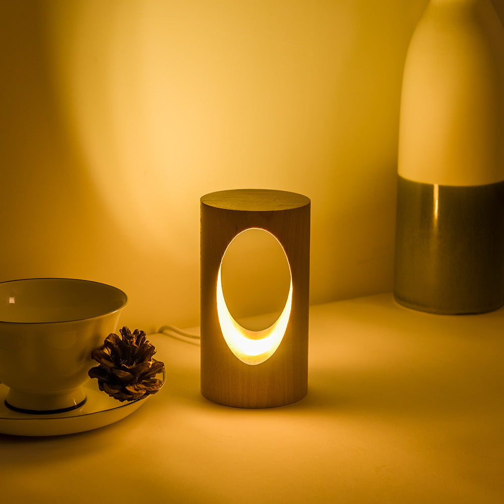 Modern Wood Column LED Table Lamp, USB Powered | ventumra