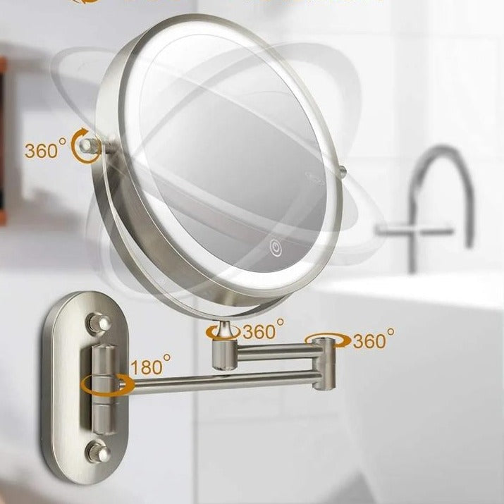 LED Magnifying Mirror Rechargeable Cosmetics & Bathroom Chrome Silver | ventumra