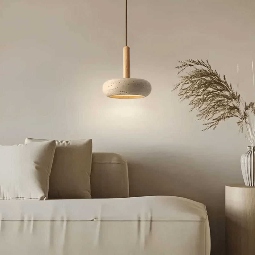 LED Retro Ceiling Light made of Wood & Stone for a Calming Atmosphere | ventumra