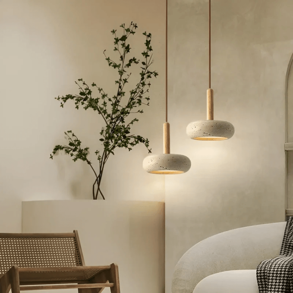LED Retro Ceiling Light made of Wood & Stone for a Calming Atmosphere | ventumra