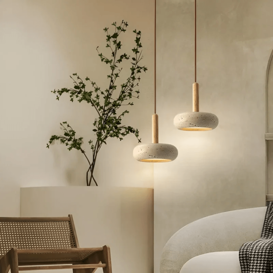 LED Retro Ceiling Light made of Wood & Stone for a Calming Atmosphere | ventumra