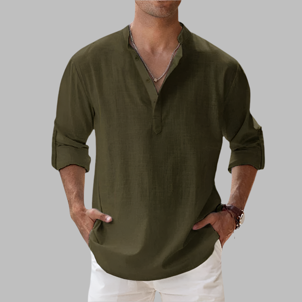 Breathable Linen Band Collar Shirt | ventumra