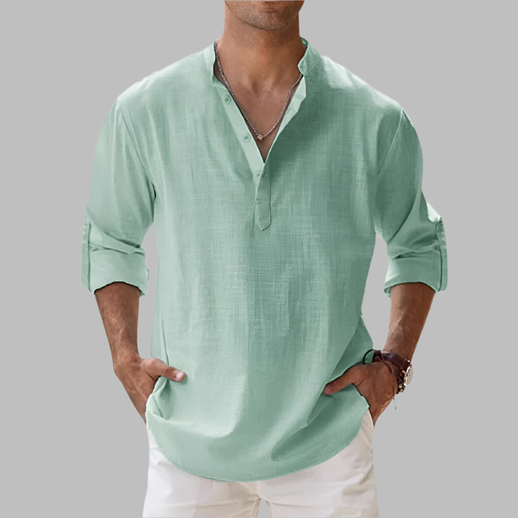 Breathable Linen Band Collar Shirt | ventumra