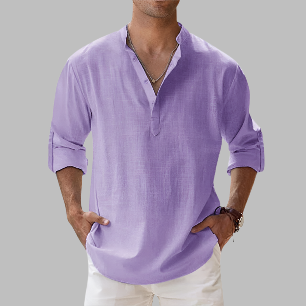 Breathable Linen Band Collar Shirt | ventumra