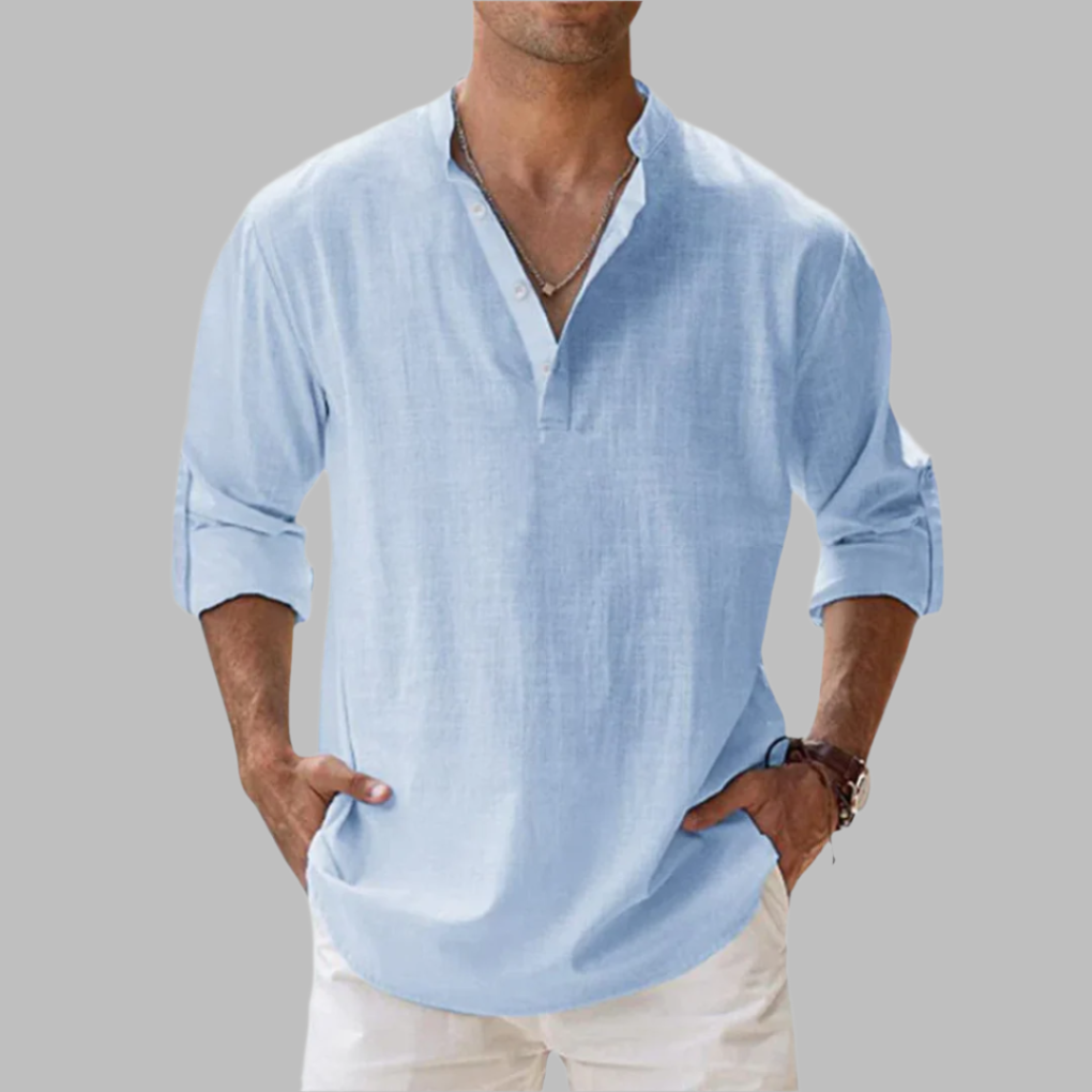 Breathable Linen Band Collar Shirt | ventumra