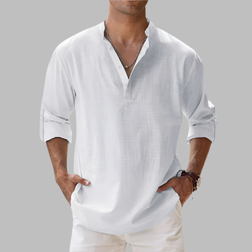 Breathable Linen Band Collar Shirt | ventumra