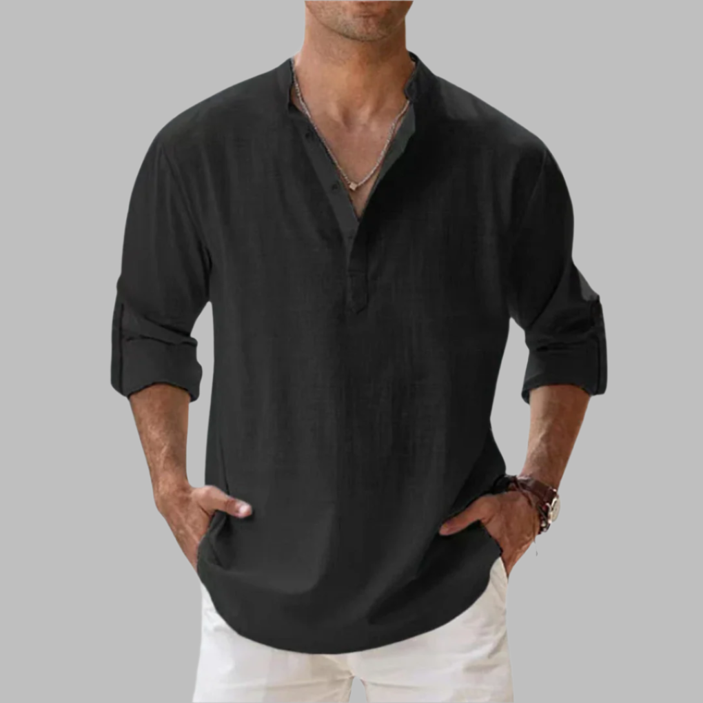 Breathable Linen Band Collar Shirt | ventumra