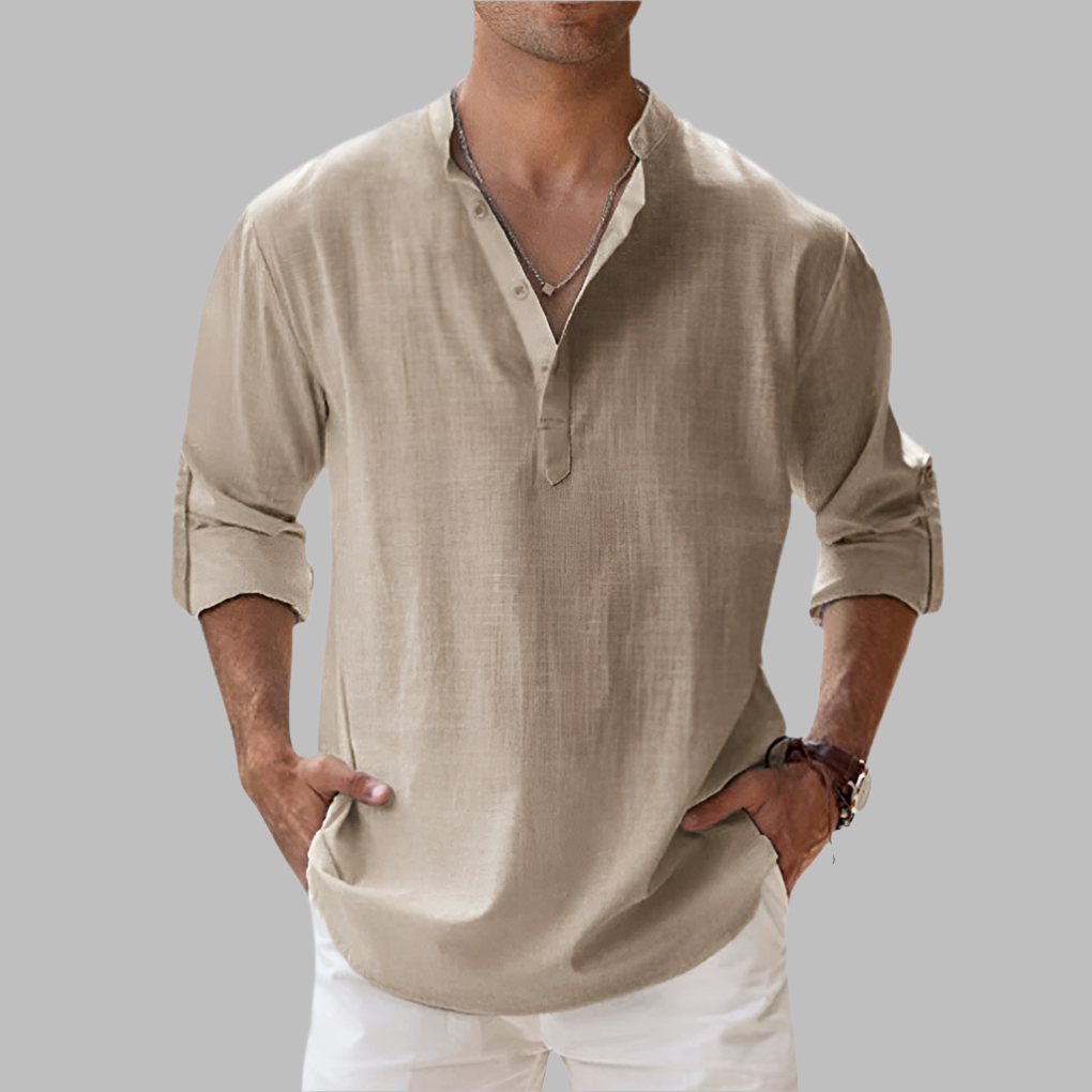 Breathable Linen Band Collar Shirt | ventumra