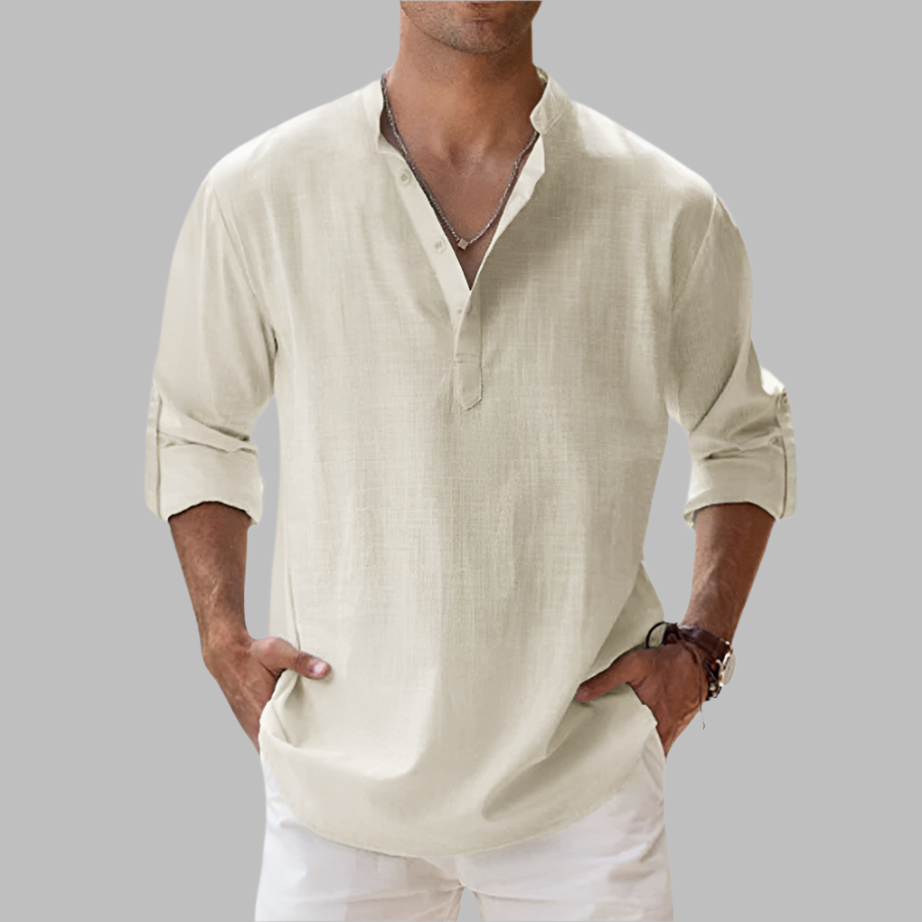 Breathable Linen Band Collar Shirt | ventumra