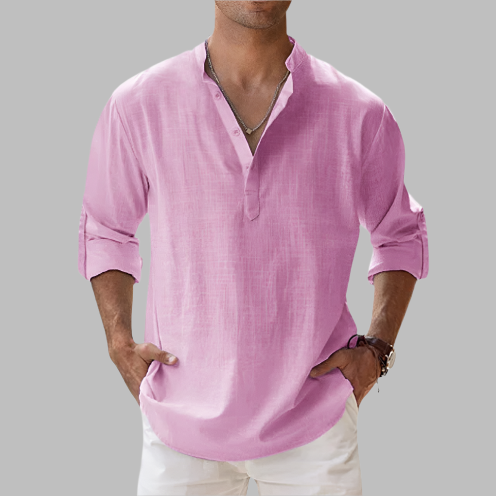 Breathable Linen Band Collar Shirt | ventumra