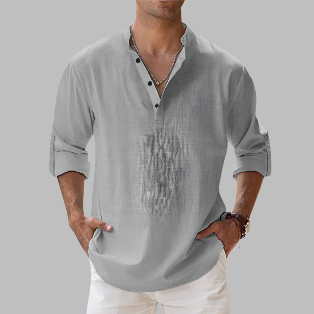 Breathable Linen Band Collar Shirt | ventumra