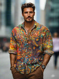 Artistic Abstract Long-Sleeve Button-Down Shirt | ventumra