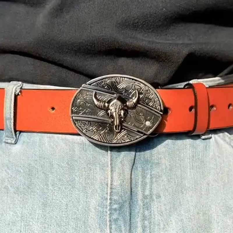 Oval Bull Skull Belt Buckle with Hidden Knife | ventumra