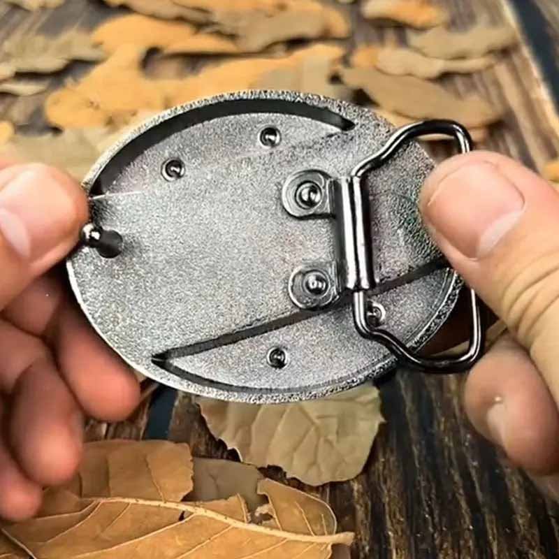 Oval Bull Skull Belt Buckle with Hidden Knife | ventumra