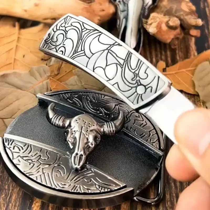 Oval Bull Skull Belt Buckle with Hidden Knife | ventumra