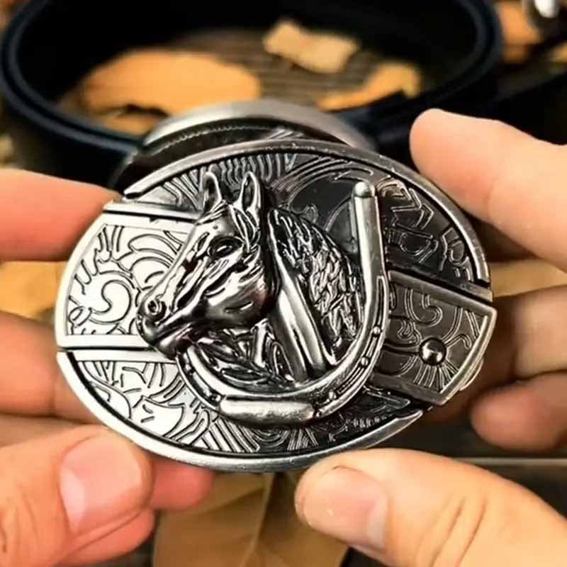 Oval Bull Skull Belt Buckle with Hidden Knife | ventumra