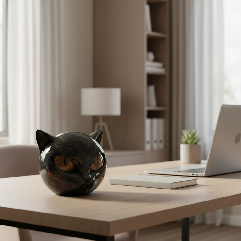 Enchanting Black Cat Head Art Sculpture | ventumra
