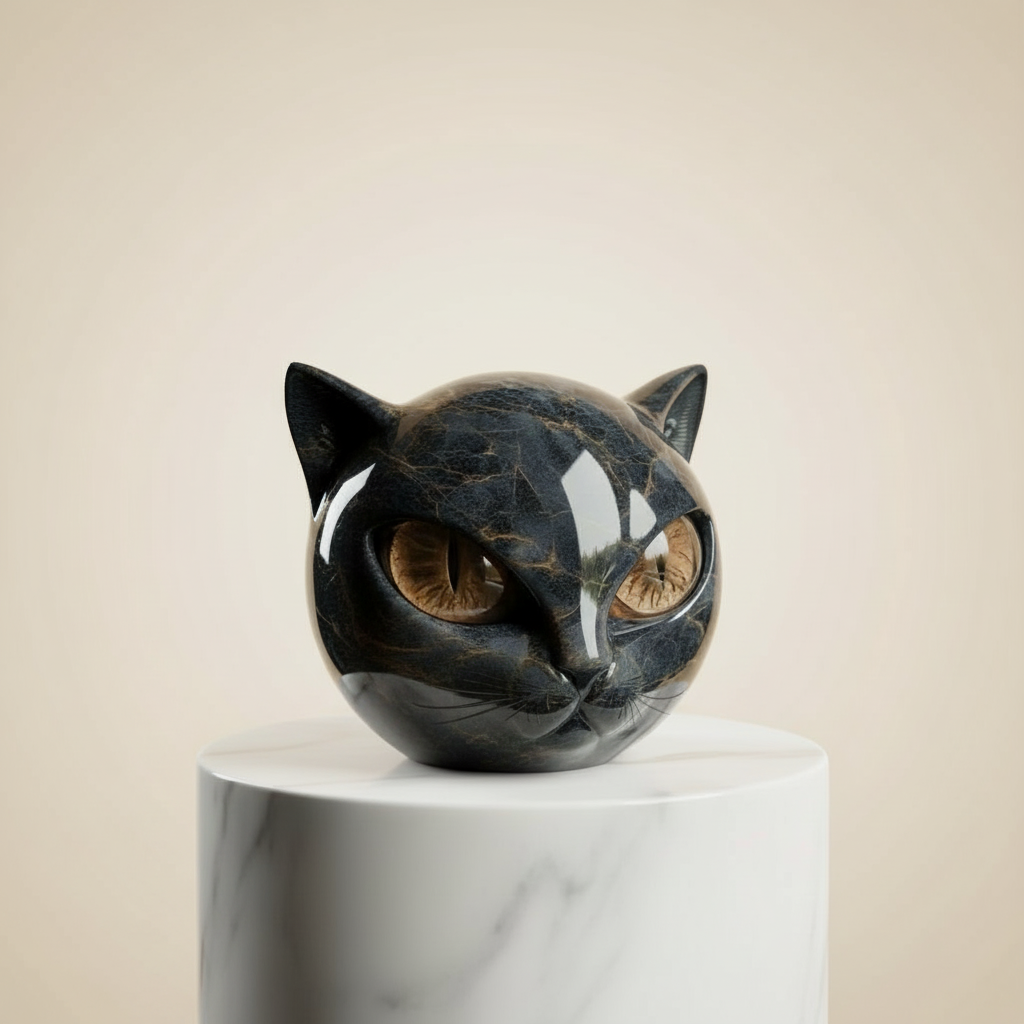 Enchanting Black Cat Head Art Sculpture | ventumra
