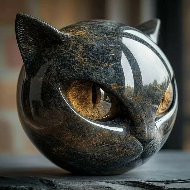 Enchanting Black Cat Head Art Sculpture | ventumra