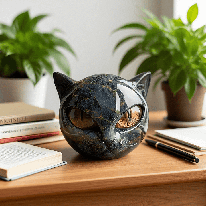 Enchanting Black Cat Head Art Sculpture | ventumra