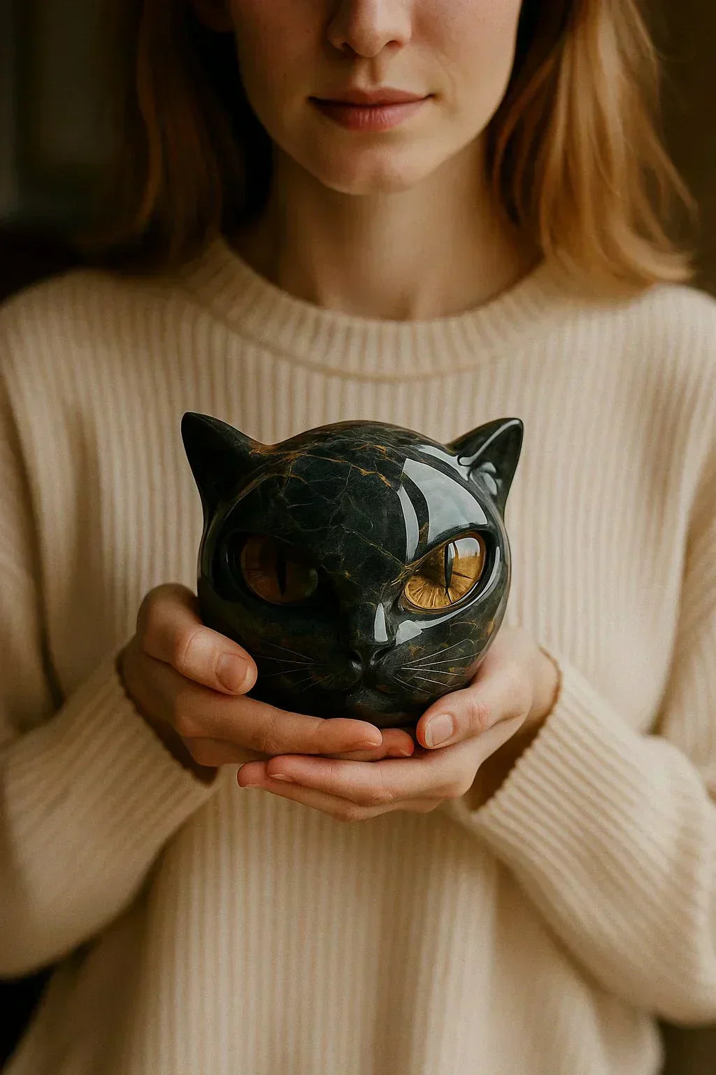 Enchanting Black Cat Head Art Sculpture | ventumra