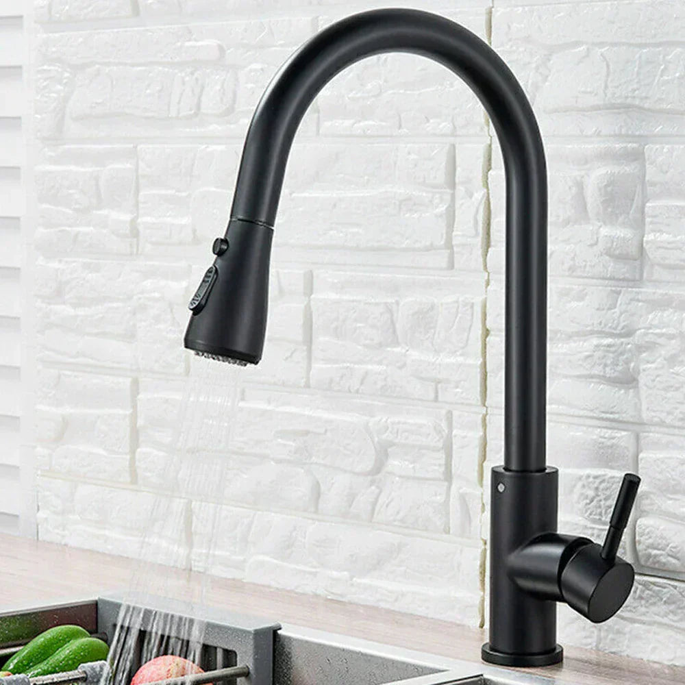 Pull-Out Kitchen Faucet, Single Lever Mixer with Flexible Spray, Stainless Steel | ventumra